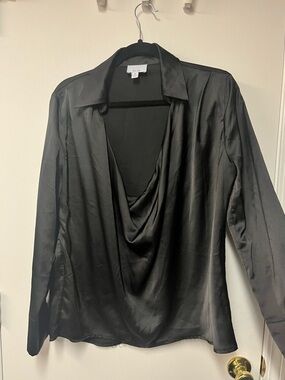 Cowl Neck Satin Blouse - Black